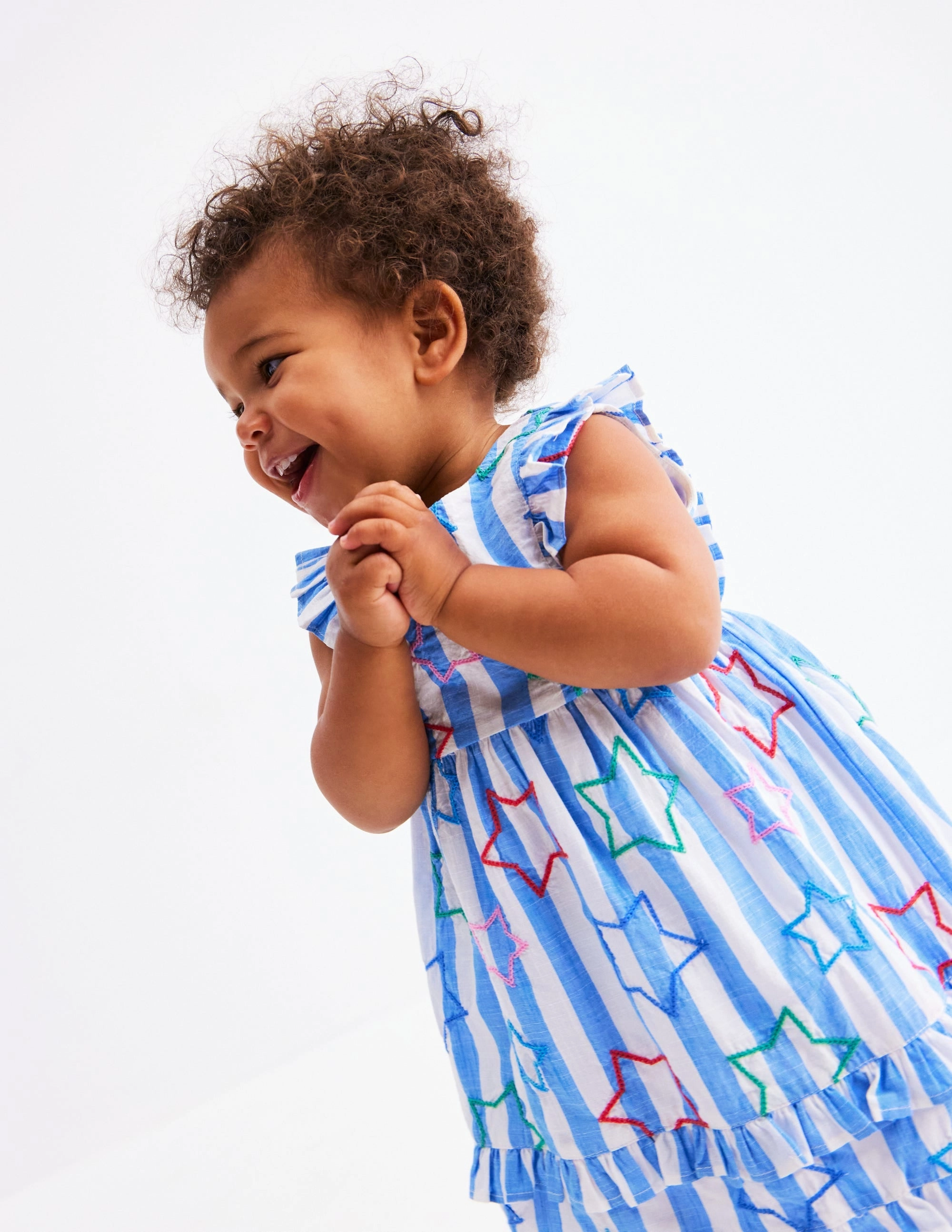 Frilly Pinny Dress-Peacock Plume Blue Star Breathable Layering Timeless Fashion