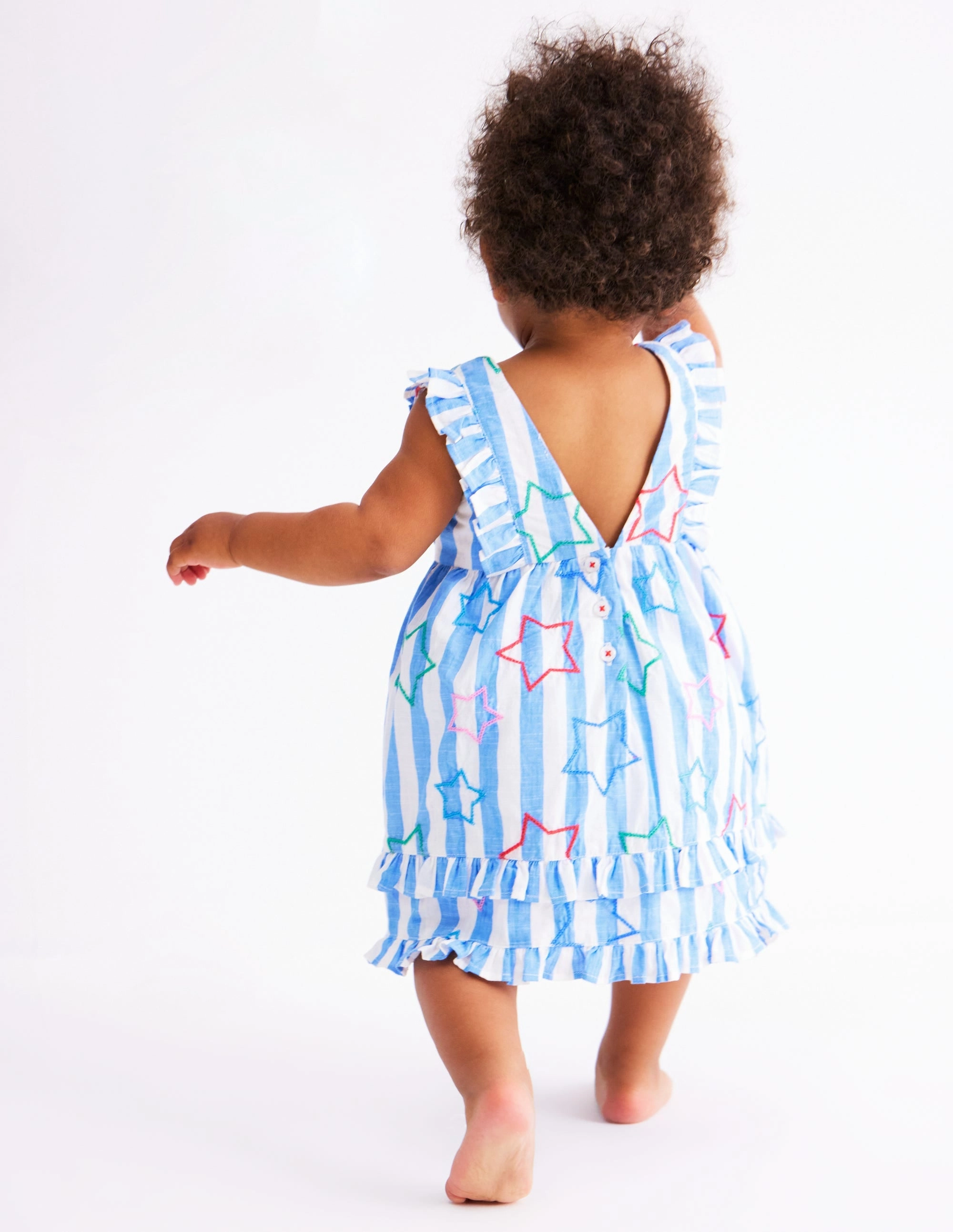 Sheer-Overlay Frilly Pinny Dress-Peacock Plume Blue Star