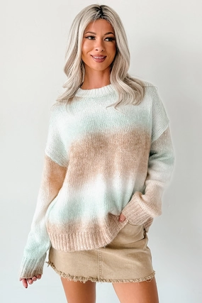 StretchFabric From My View Ombre Striped Sweater (Mint/Brown)