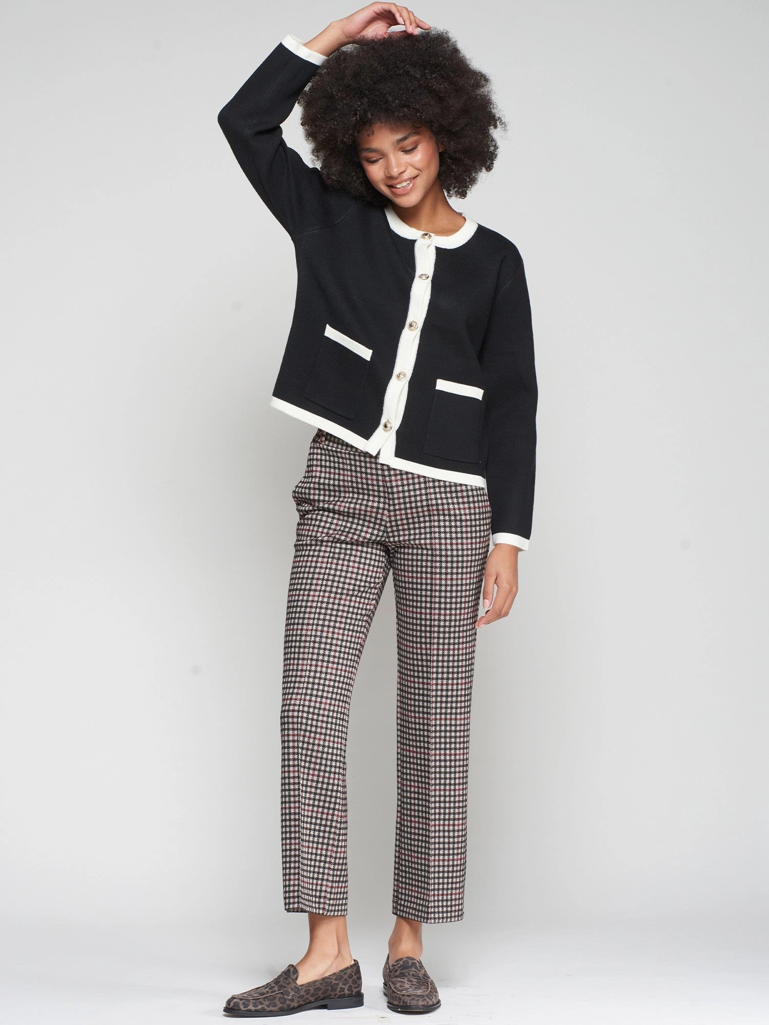 FRONT SEAM HOUNDSTOOTH TROUSER Plaid detail