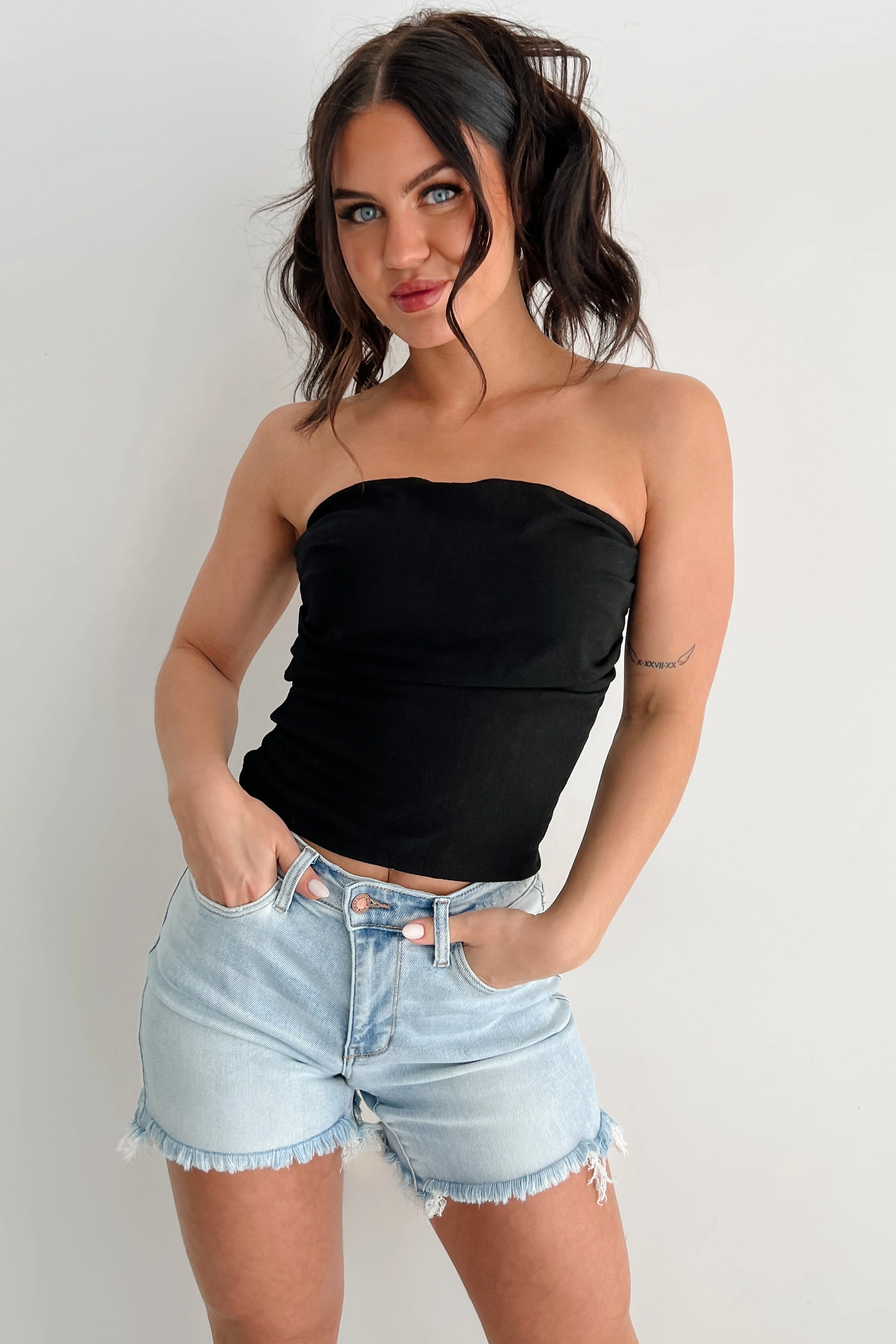 Reflective Trims Peaceful Heart Linen Tube Top (Black)
