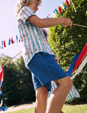 Fun Cotton Shirt-Starry Stripe Cool Weather FlexibleCollar