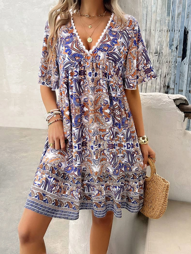 Cocktail Ready Spring Mood CASUAL HOLIDAY PRINT V-NECK DRESS_CWDSD3738