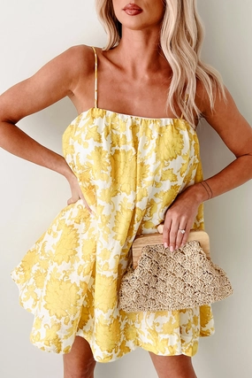 Comfort Layer Wear Sweet Surrender Floral Babydoll Mini Dress (Yellow)