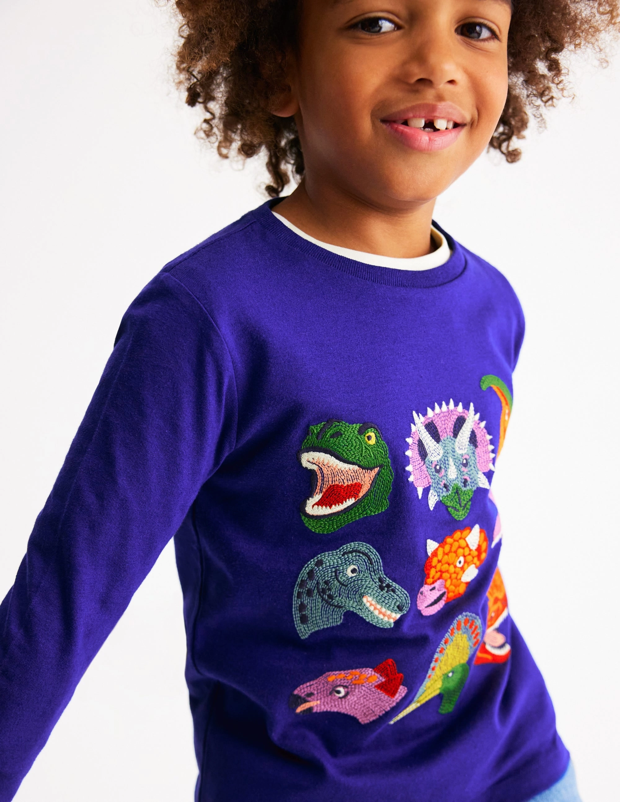 Sustainable Textile Fun Superstitch Grid T-Shirt-Sapphire Blue Dino