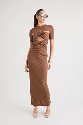 Velvet-Sleeve Florence Dress Chocolate