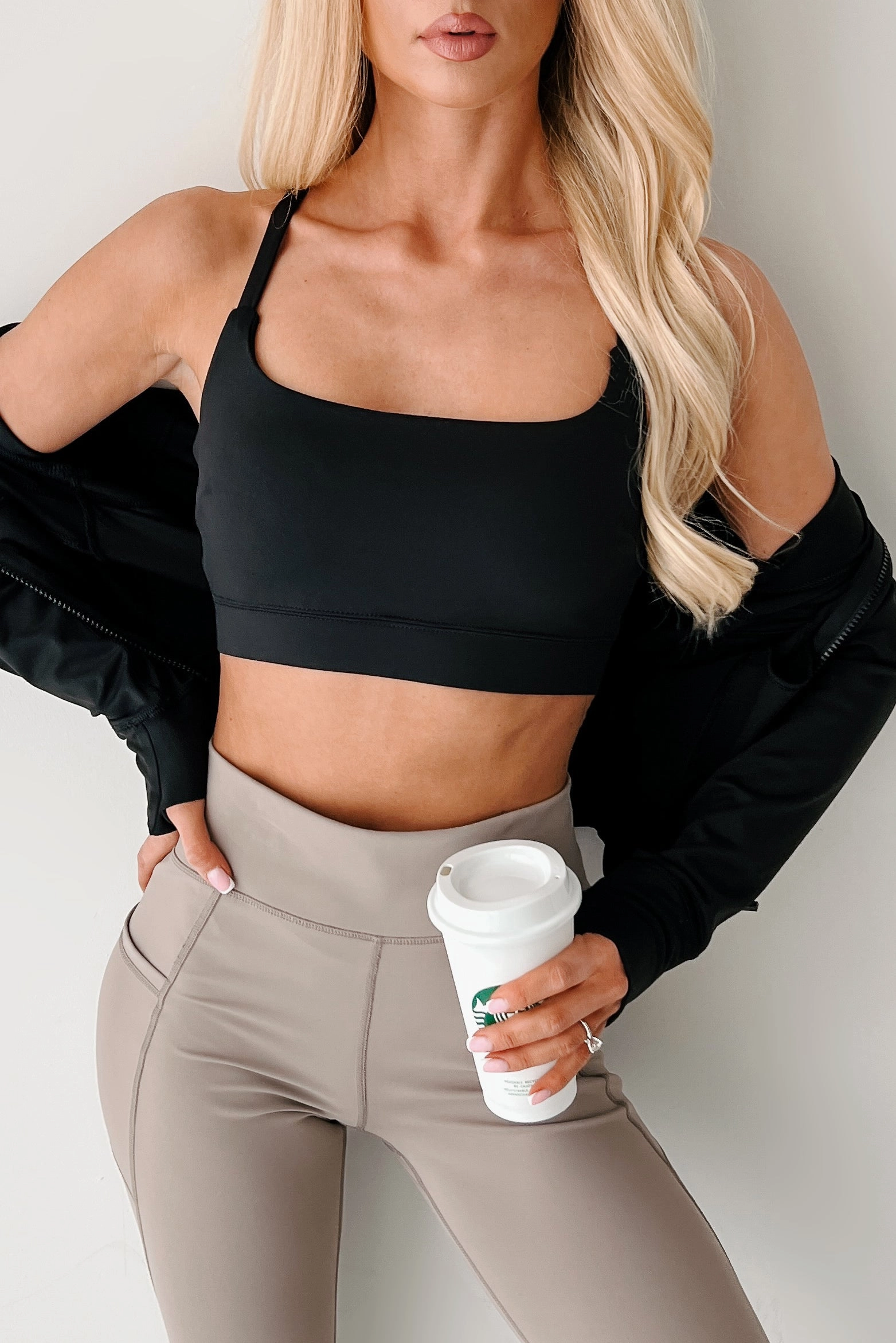 Quick Dry Feature Stretchable Knit Game Face On Criss-Cross Activewear Top (Black)