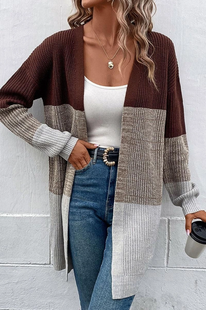 PolyesterBlend LONG SLEEVE COLOR BLOCK CARDIGAN COAT