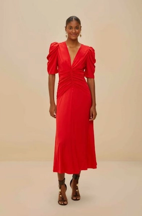 Chic Layer Clean Comfort Gathered Midi Dress Red