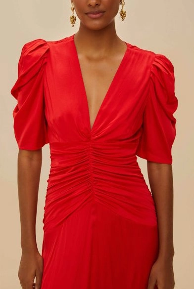 Breathable Wearable Gathered Midi Dress Red