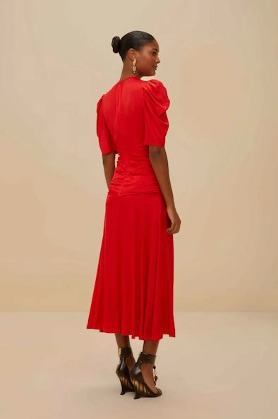 Trendy Vibe Gathered Midi Dress Red