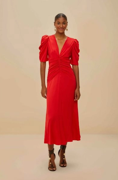 Chic Layer Clean Comfort Gathered Midi Dress Red