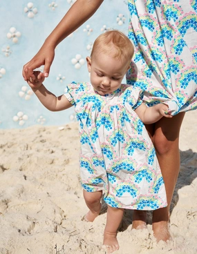 Comfortable casual dress Sunset Hour Gathered Woven Dress-Coconut Milk Rainbow Shells