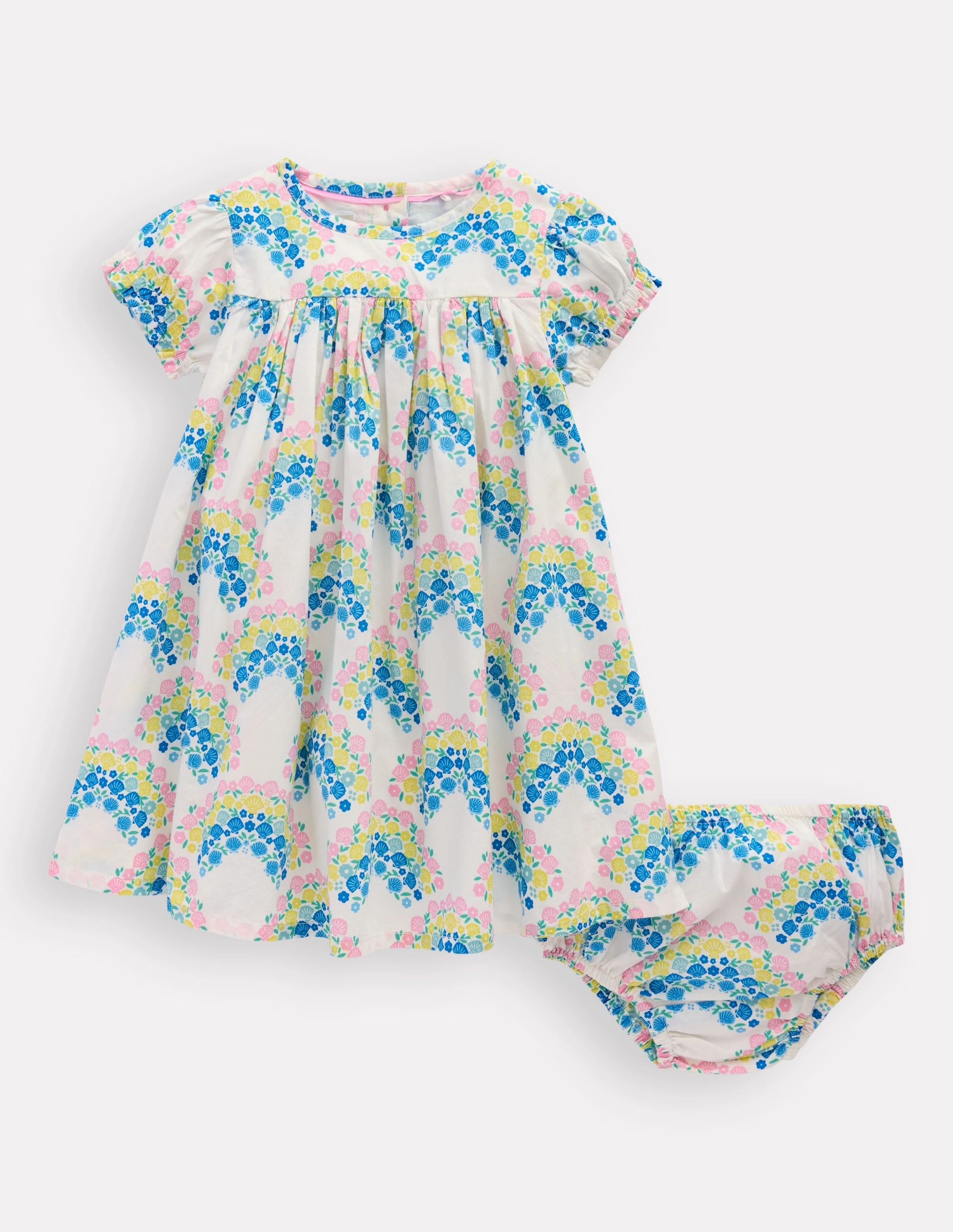 Gathered Woven Dress-Coconut Milk Rainbow Shells Air Touch