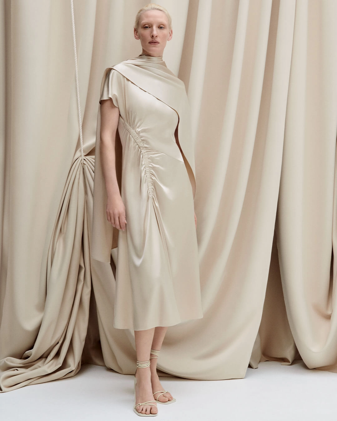 Geegee Ruched Silk Satin Dress Smart Piece Neutral-Shade