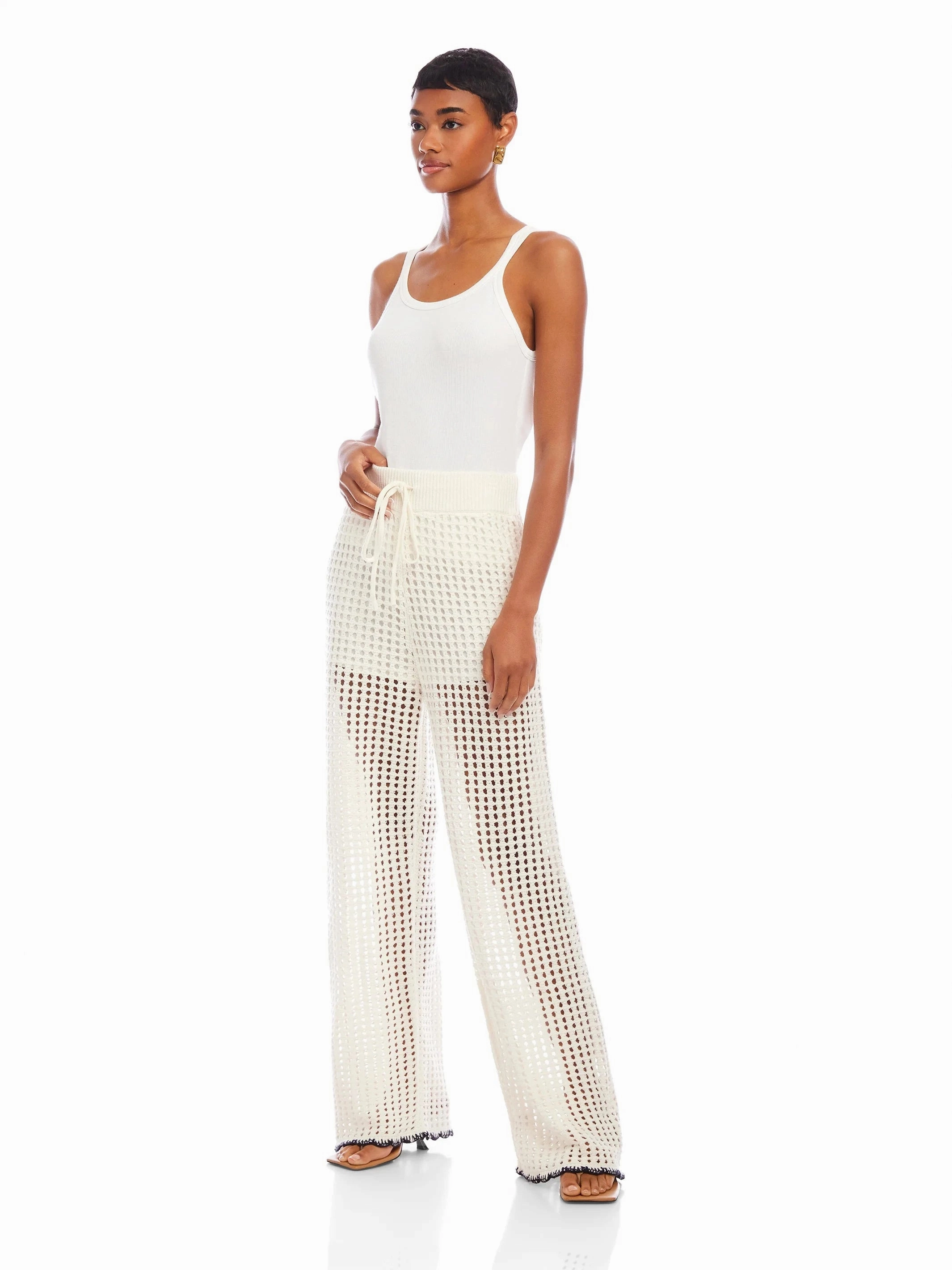 NonSlipInnerGrip Gianna Crochet Pants Off White/Navy