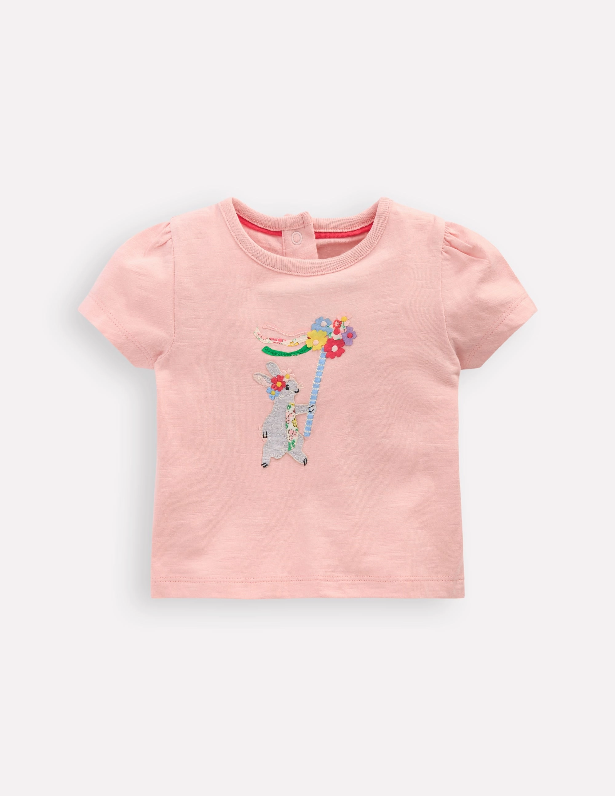 Smooth Seam Transition Girls Puff Sleeve Logo T-Shirt-Chalk Pink May Day Bunny