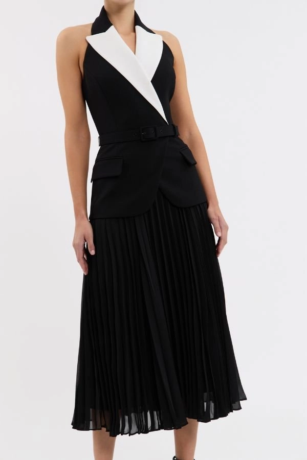 Emma Midi Dress Black and White Harmonious Layers
