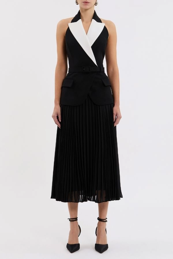 Soft color Understated Glam Emma Midi Dress Black and White