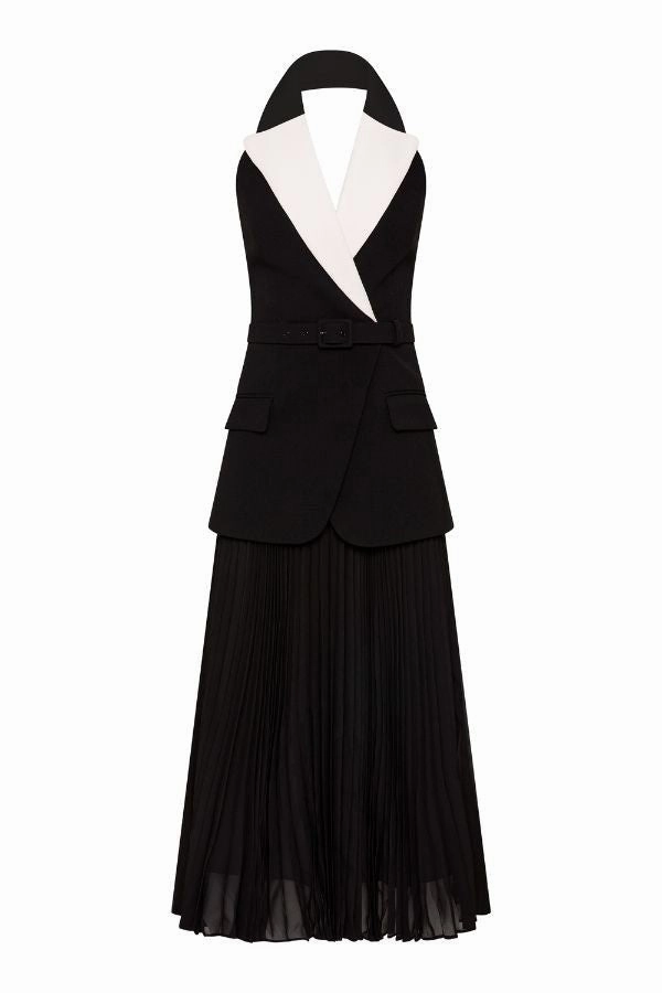 Emma Midi Dress Black and White Soft Hue Spring Style