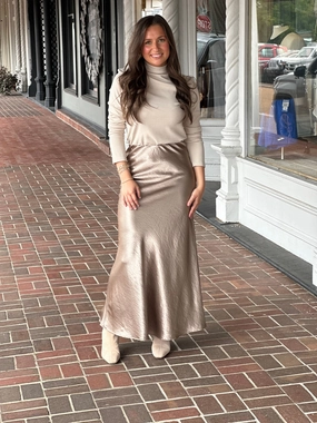 Double Layer Editorial Look Gold Satin Semi Flare Long Skirt