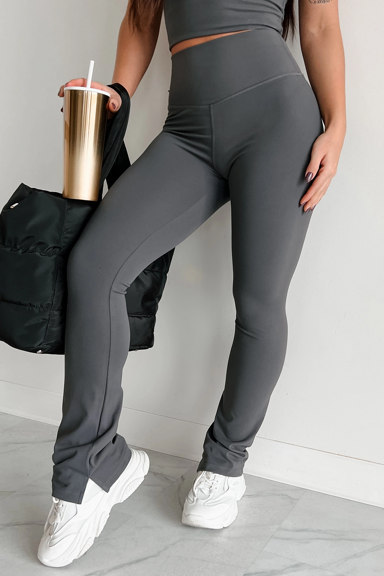 Hypoallergenic Lining Good Habits Slim Flare Leggings (Charcoal)
