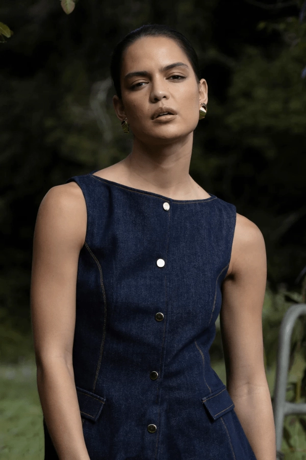 Good Vibes Midi Indigo Bell-Sleeve