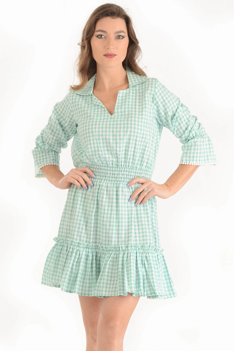 Mia Dress / Lime Gingham Casual Elegance Eco-Lining