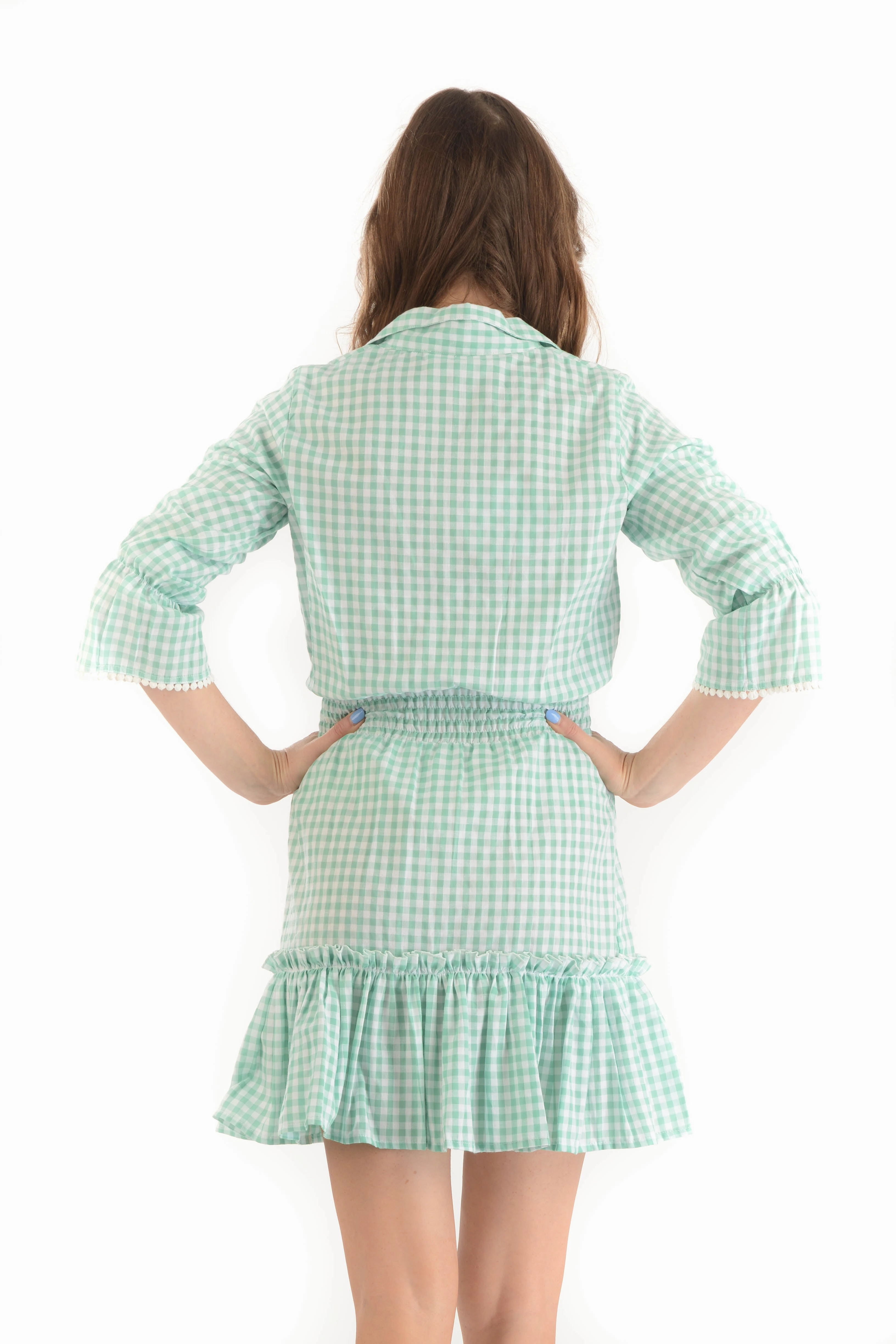 loose silhouette Refined Feel Mia Dress / Lime Gingham