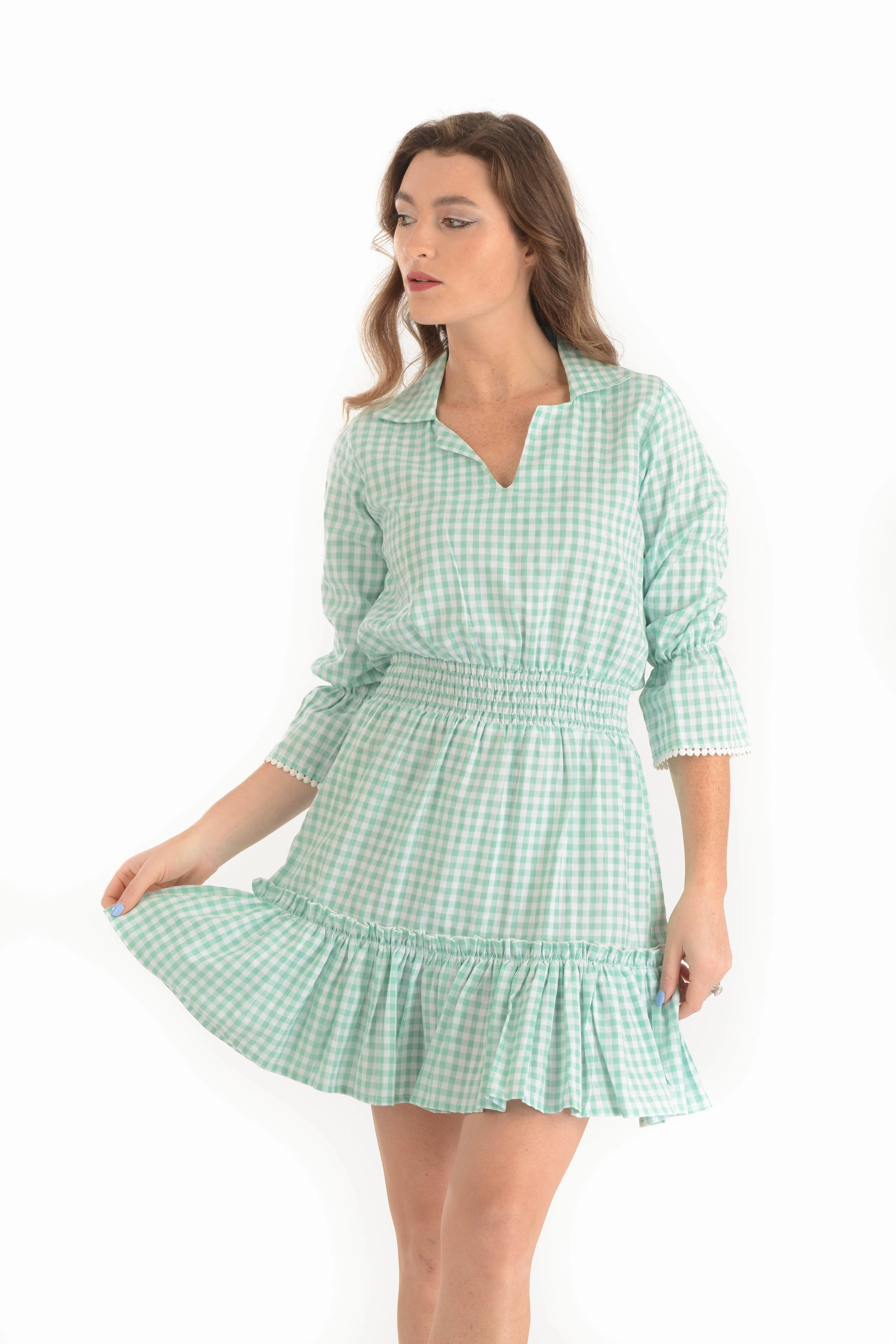 Calm Energy Mia Dress / Lime Gingham