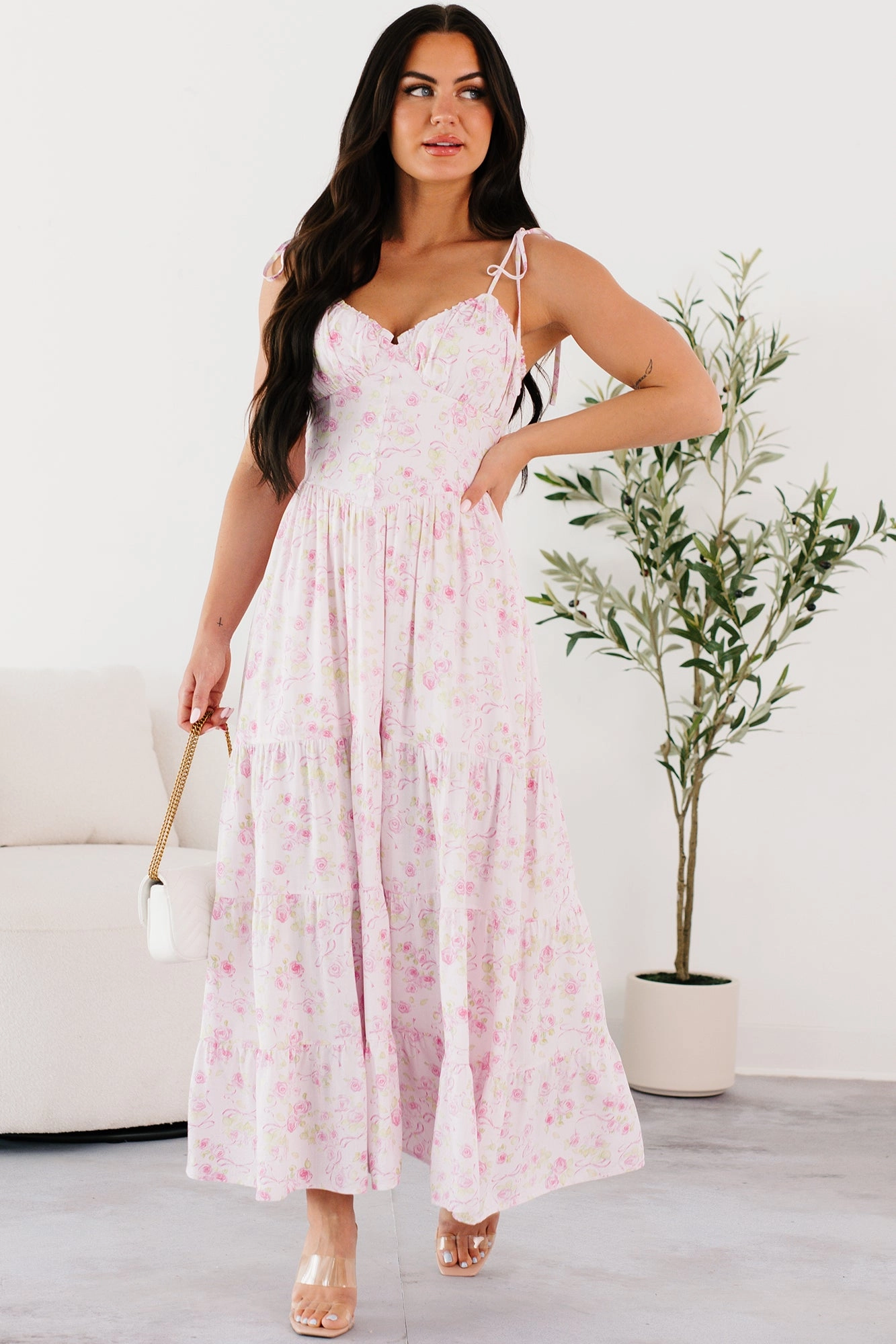 Soft Motion Urban Classic Rosy Days Sleeveless Floral Maxi Dress (Light Pink)