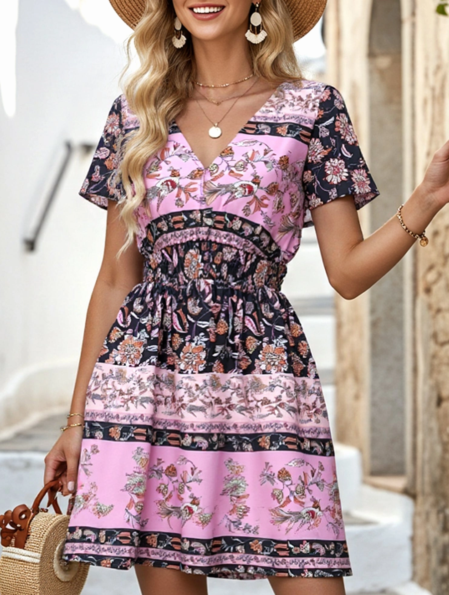 Subtle Glam Subtle pattern Ethnic Bohemian Print Midi Dress ??Casual Flowing Summer Dress