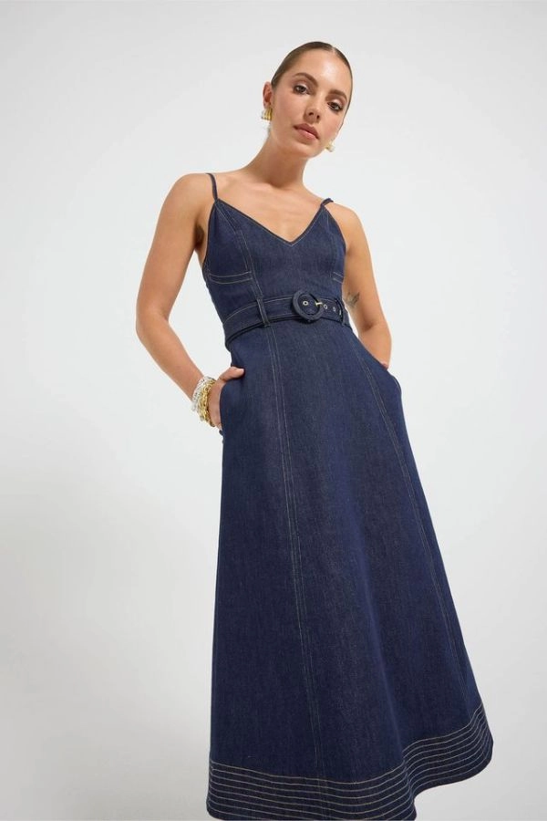 Indie Flared Midi Indigo Light and Comfortable Flattering Lines