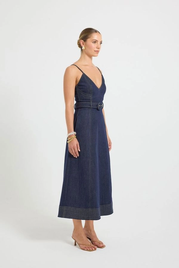 Collared All Wear Indie Flared Midi Indigo