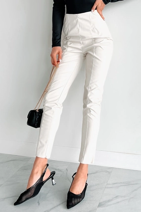 Casual Appeal Functional Waist Downtown Dates Faux Leather Skinny Pants (Cream)