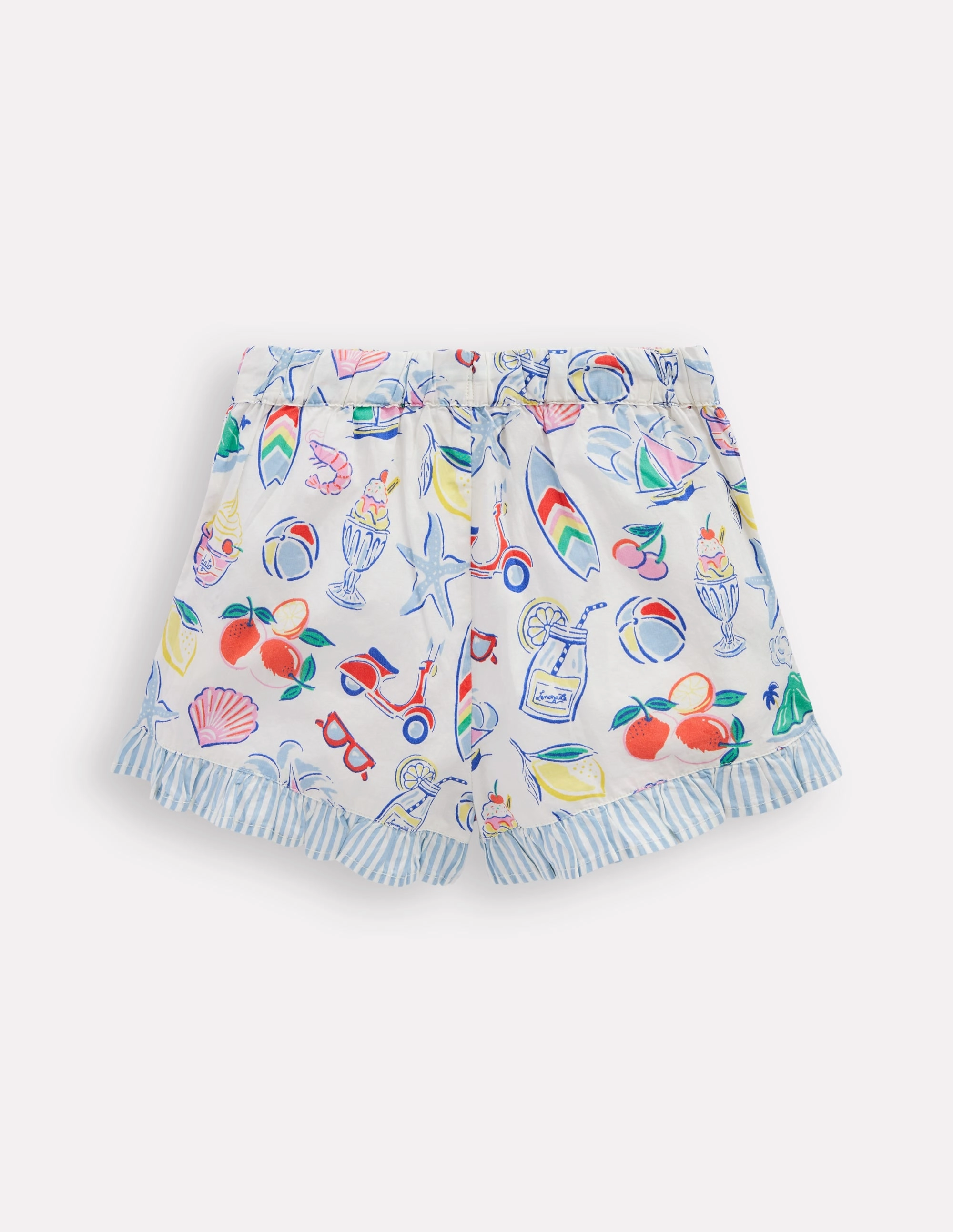 Breathable Comfort Fit Juniper Woven Frill Shorts-Ivory Holiday Print
