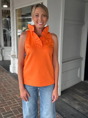 Soft Shine Gretchen Scott Jersey Sleeveless Ruffneck Top in Orange