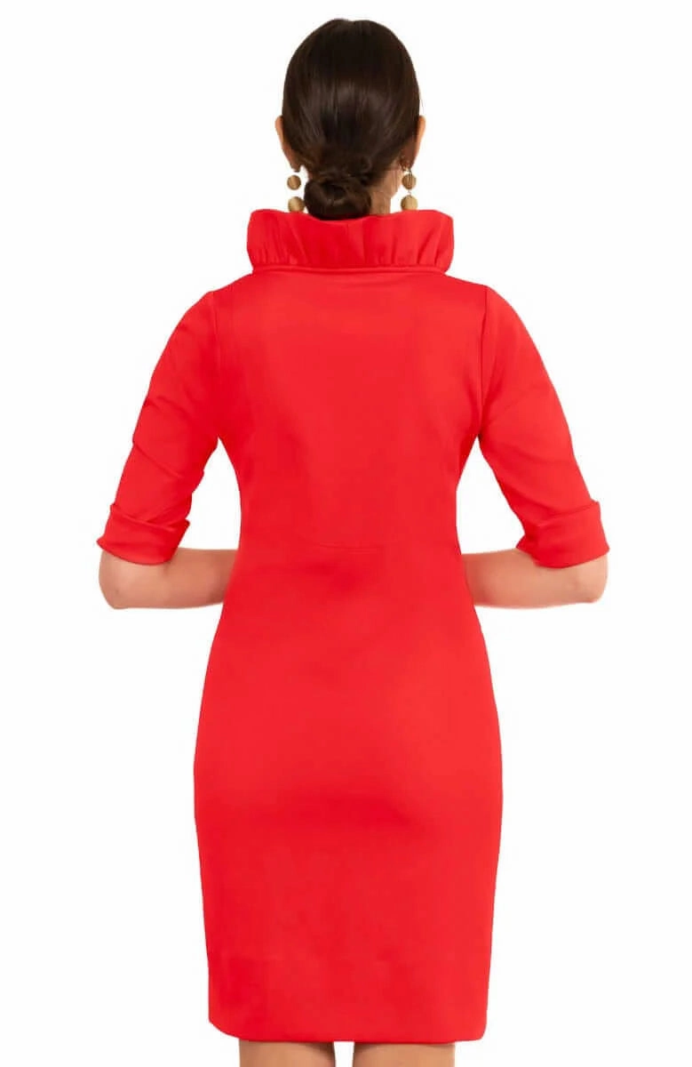 Gretchen Scott Ruffneck Dress in Crimson Casual Fit Chic Harmony
