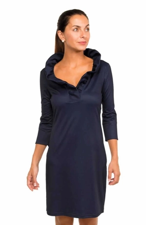 Gretchen Scott Ruffneck Dress Navy All Occasion