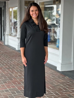Gretchen Scott Ruffneck Maxi Dress in Black Soft color