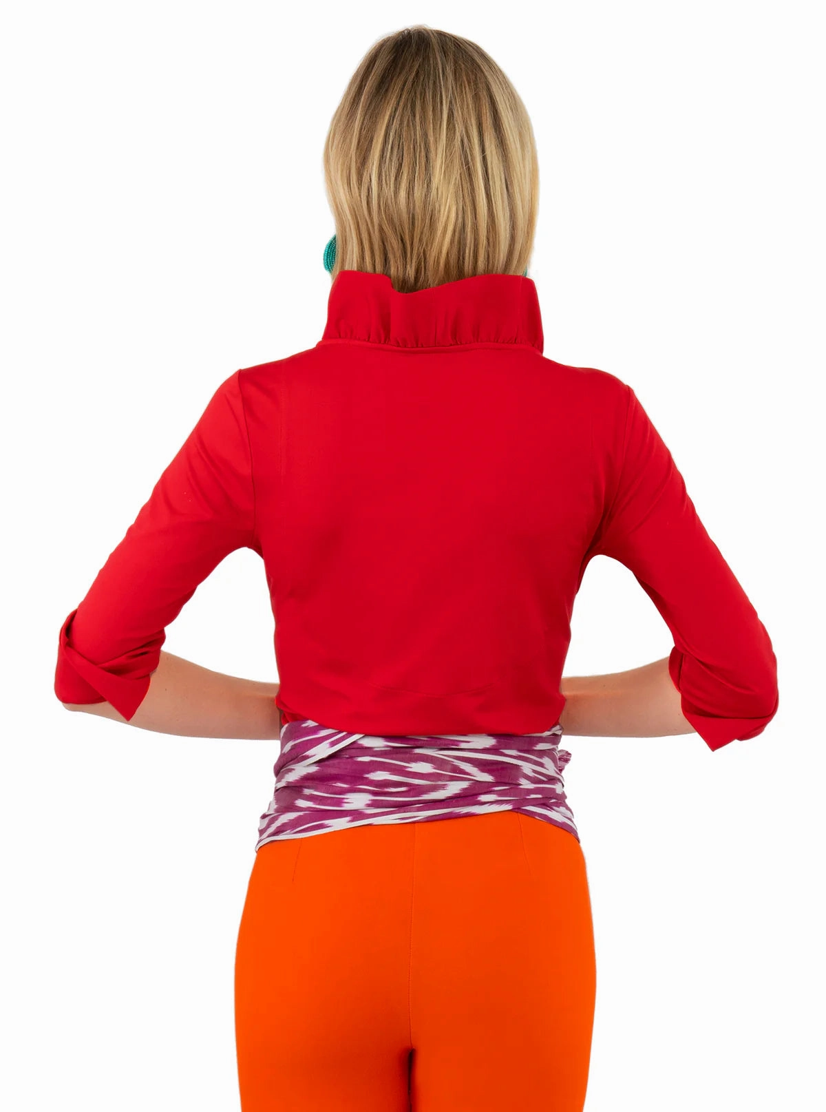 Gretchen Scott Ruffneck Top in Crimson DurableStitching