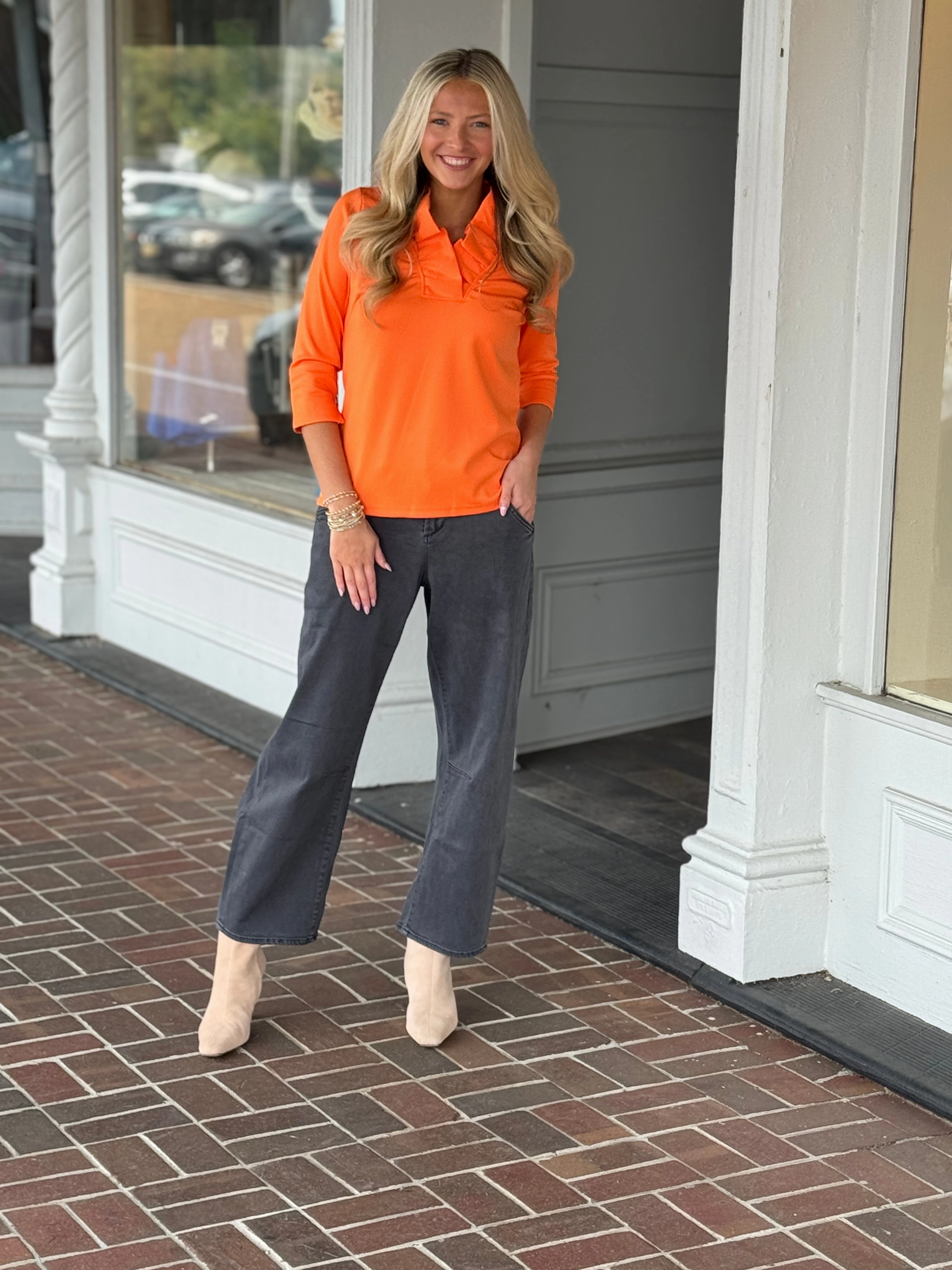 Bright-colored piece Gretchen Scott Ruffneck Top in Orange