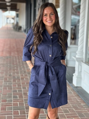 Farm Air Classic Look Gretchen Scott Swagger Dress in Ultra Suede Navy