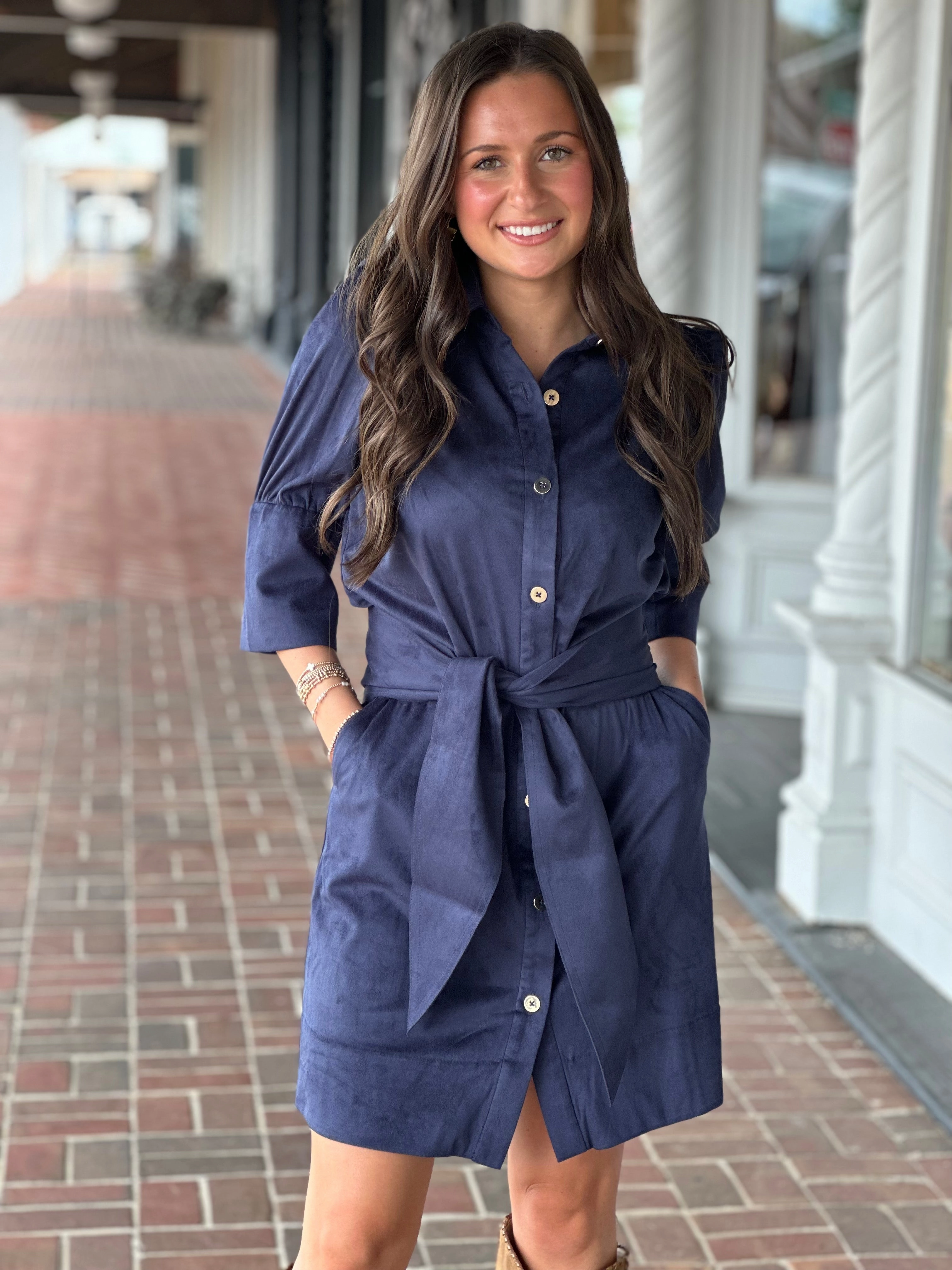 Farm Air Classic Look Gretchen Scott Swagger Dress in Ultra Suede Navy