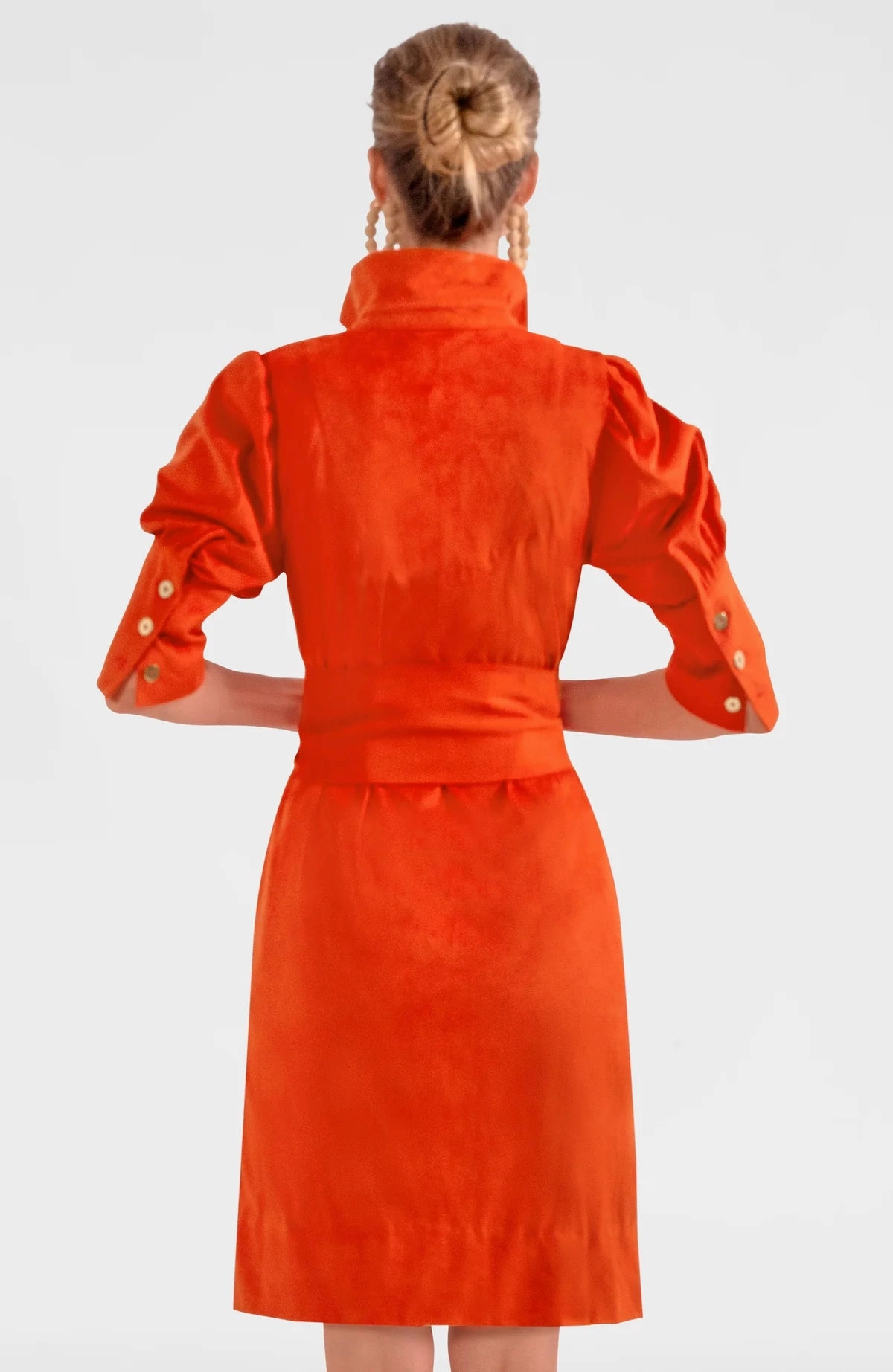 Side-Slit Gretchen Scott Swagger Dress Ultra Suede in Orange
