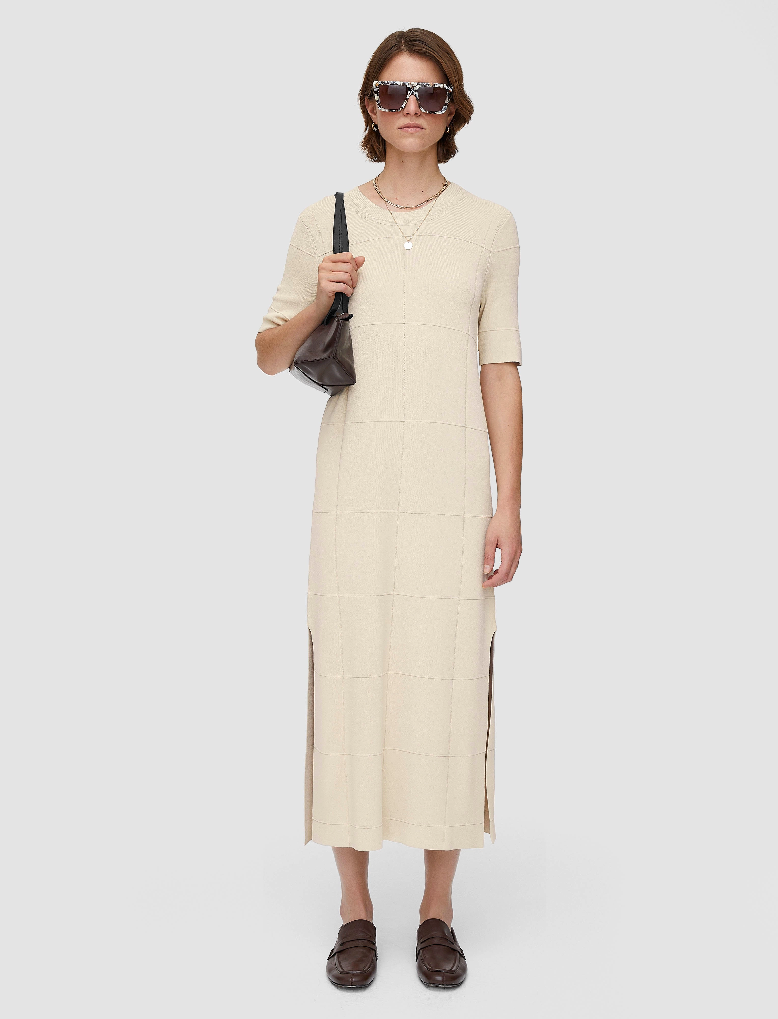 Grid Viscose Knitted Dress Soft Draping Peace View
