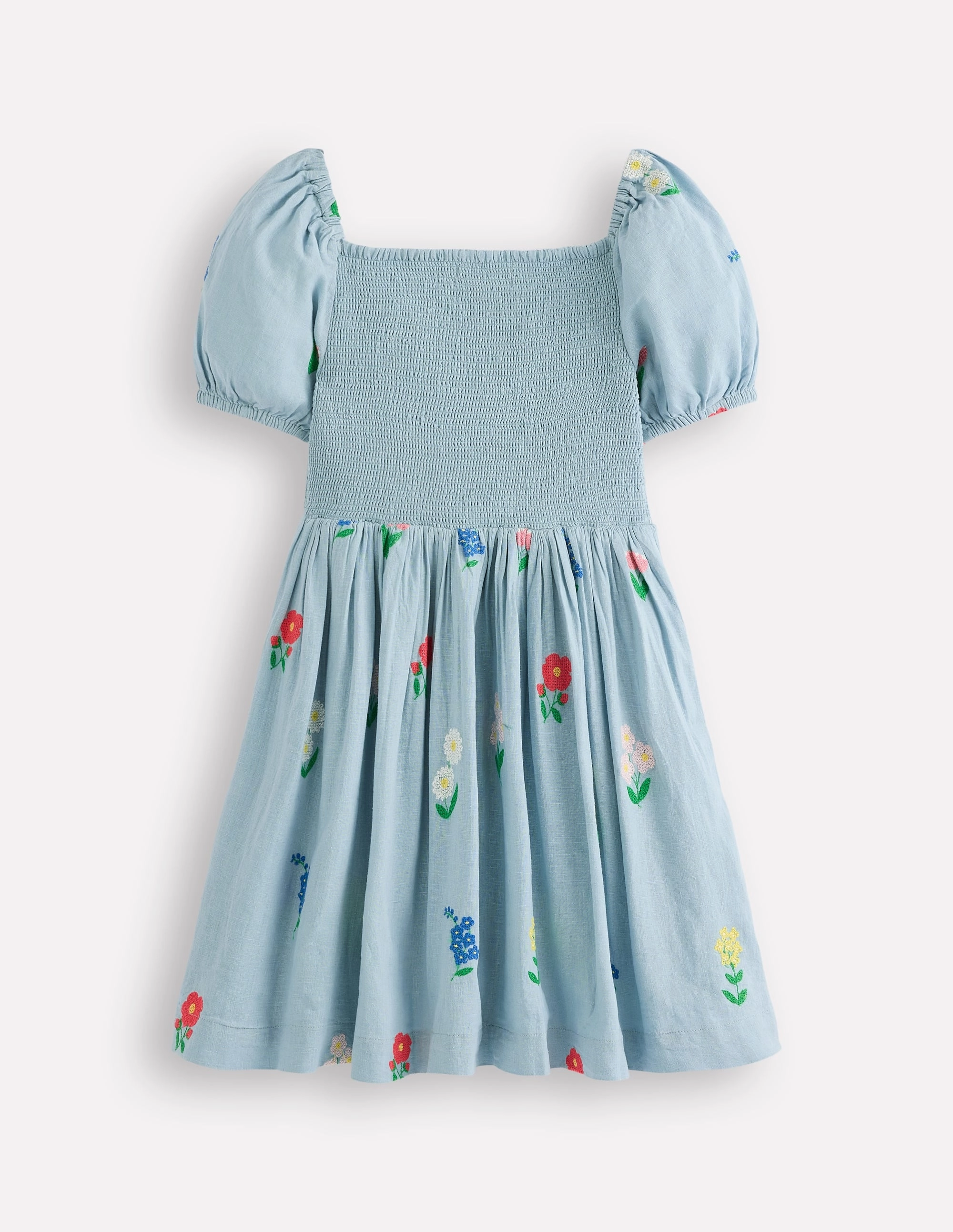 Gwendolyn Cotton Linen Dress-Multi Cross Stitch Flower Petite friendly Practical work-to-play piece