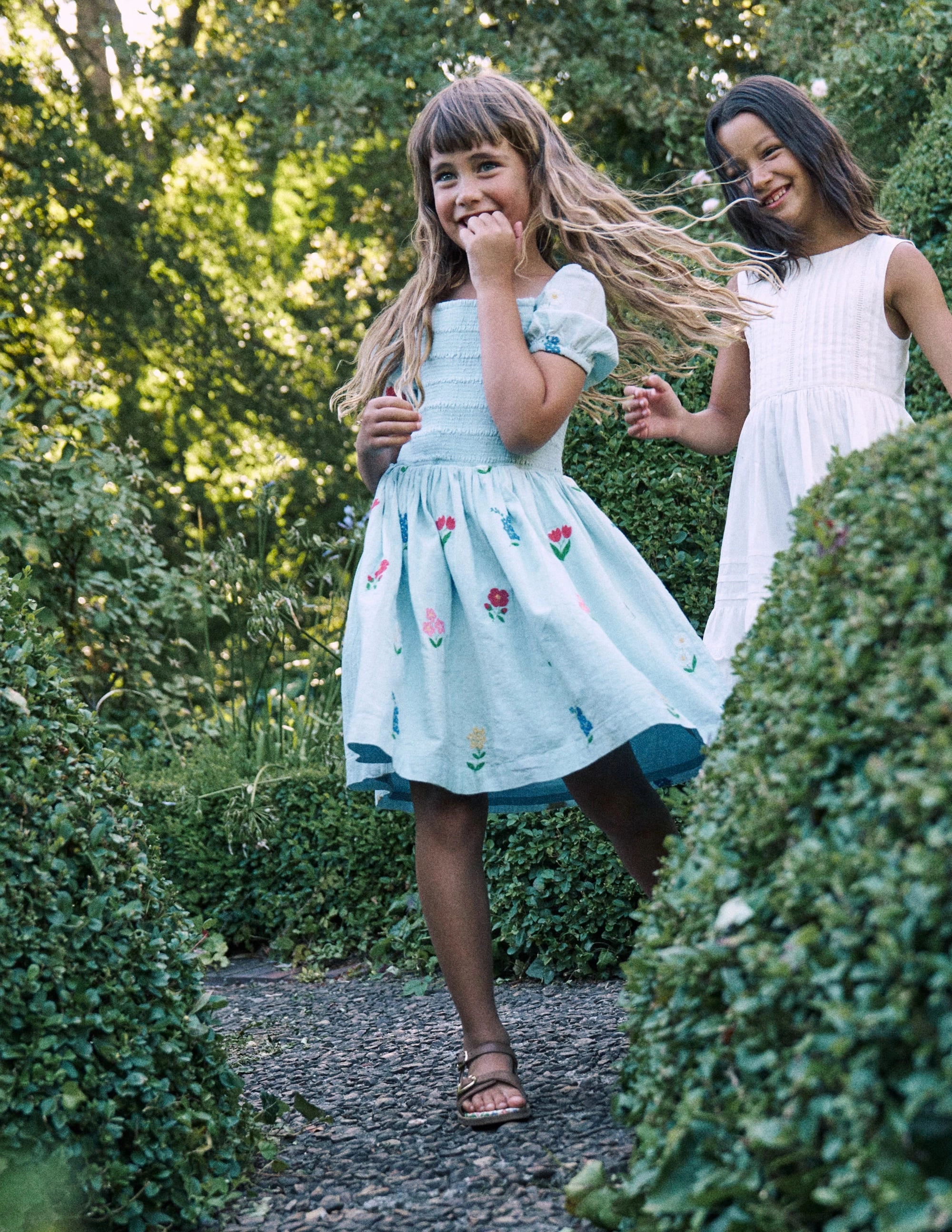 french chic Classic and Modern Gwendolyn Cotton Linen Dress-Multi Cross Stitch Flower