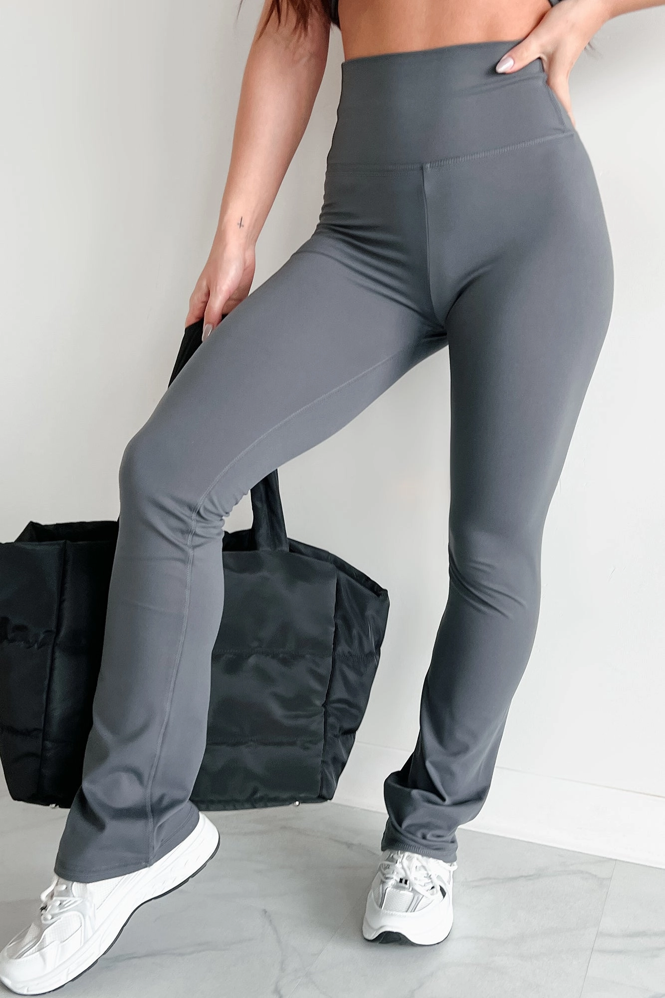 NonSlipGrip In Alignment High Waist Flare Leggings (Coal Grey)