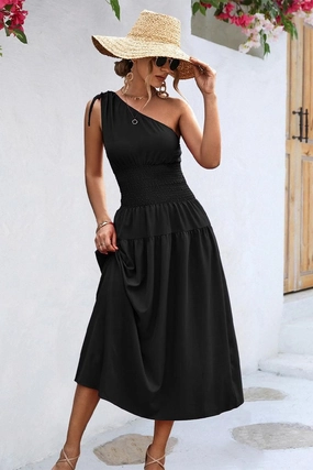 Autumn Mood HALF OFF SHOULDER SLIM WAIST MIDI DRESS
